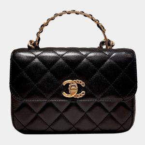 Pre Owned Chanel 23B top-handle chain bag black with mixed hardware