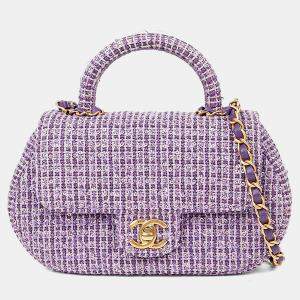 مملوكة مسبقًا حقيبة شانيل سي سي لوجو توب هاندل أرجوانية صغيرة تويد للكتف