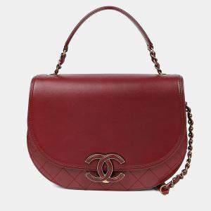 Pre Owned Chanel Coco Curve Red Leather Top Handle Crossbody Bag