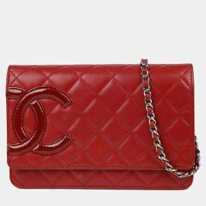 Pre Owned محفظة سلسلة جلد أحمر شانيل كامبون ليغن