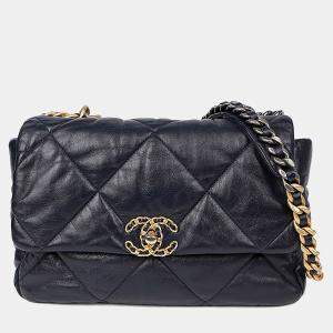 Pre Owned حقيبة كتف شانيل 19 جلد أزرق كبير