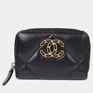 Pre Owned Chanel Black Leather Zip Coin Purse