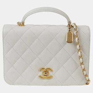 مملوكة مسبقًا حقيبة شانيل كتف جلد كافيار أبيض صغيرة