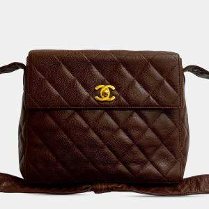 مملوكة مسبقًا Chanel Brown CC Quilted Caviar Turnlock Crossbody