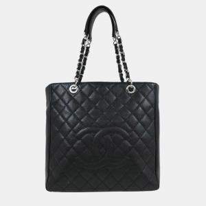 Pre Owned Chanel Black Calfskin Tote Chain Handbag