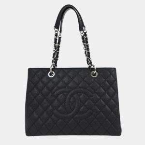 Pre Owned Chanel Black Calfskin Grand Shopping Tote GST Chain Handbag