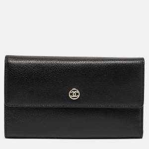 Pre Owned Chanel CC Black Leather Trifold Wallet