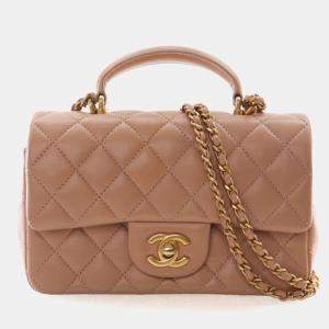 Pre Owned Chanel Mini Lambskin Rectangular Top Handle Classic Flap Bag