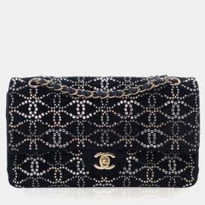 مملوكة مسبقًا Chanel Medium Black Velvet Crystal Embellished Classic Double Flap Bag