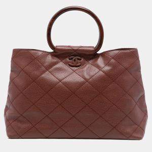 مملوكة مسبقًا Chanel Brown CC Quilted Caviar Tortoise Top Handle Bag