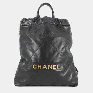 Pre Owned Chanel Chanel22 Backpack Black Shiny Calf Leather Size Small