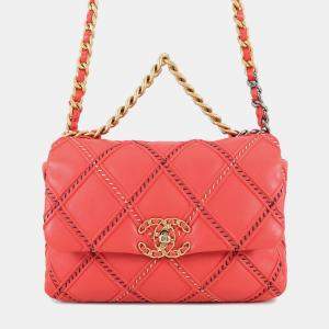 Pre Owned Chanel Chanel19 Chain Shoulder Bag Red Lambskin