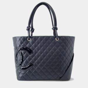 مملوكة مسبقًا Chanel Cambon Line Tote Bag Black Lambskin Size Large