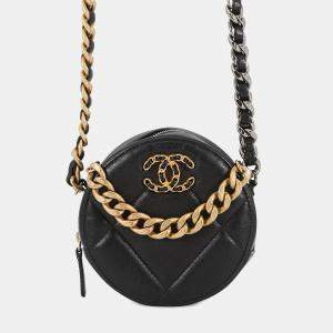 Pre Owned Chanel Chanel19 Round Chain shoulder Bag Black Lambskin