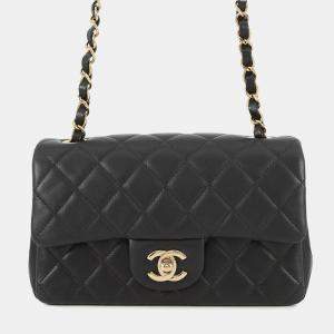 Pre Owned حقيبة كتف شانيل ميني ماتلاس سلسلة واحدة سوداء جلد الحمل حجم ٢٠