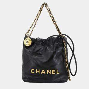 Pre Owned Chanel 22 Mini 2-Way Chain Hand/Shoulder Bag In Black Leather