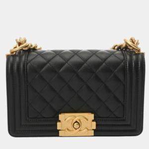 Pre Owned Chanel Boy Chanel Small Handbag 20Cm Black Caviar Skin Shoulder Bag