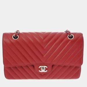 مملوكة مسبقًا Chanel Matelasse Chain Shoulder Bag 25Cm Double Flap V-Stitch Red Caviar Leather