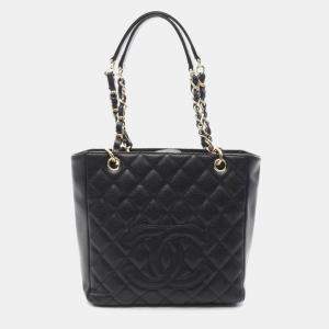 Pre Owned Chanel Matelasse Pst Tote Bag Caviar Skin Grained Calf Black