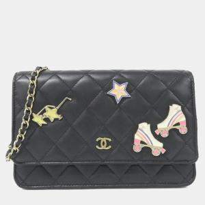Pre Owned Chanel Black Leather Chain Wallet
