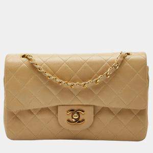 Pre Owned Chanel Coco Mark Matelasse 23 Double Flap Chain Shoulder Bag In Beige Lambskin