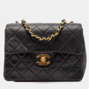 Pre Owned Chanel Black Mini Square Classic Lambskin Single Flap
