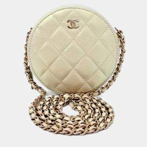 Pre Owned Chanel Metallic Leather Round Mini Crossbody Bag