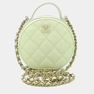 Pre Owned Chanel Green Leather round crossbody bag