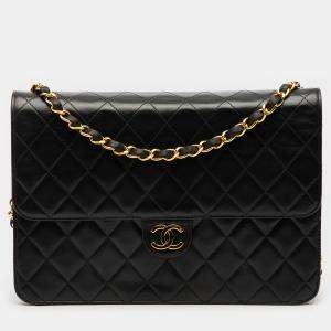 Pre Owned Chanel Black Medium CC Quilted Lambskin Single Flap