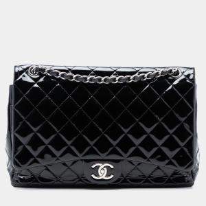 Pre Owned Chanel Black Maxi Classic Patent Double Flap