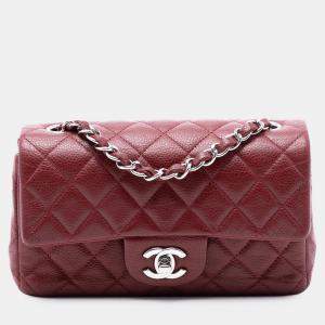 Pre Owned Chanel Red Mini Rectangular Classic Caviar Single Flap