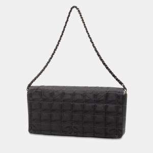 Pre Owned Chanel Black New Travel Line Nylon East West Flap