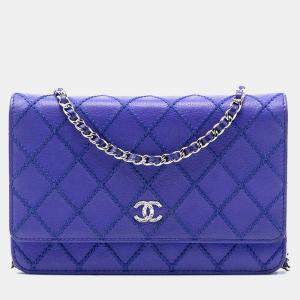 مملوكة مسبقًا Chanel Blue CC Quilted Calfskin Fancy Wallet On Chain