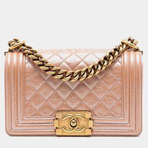 مملوكة مسبقًا Chanel Orange Small Quilted Metallic Calfskin Boy Flap