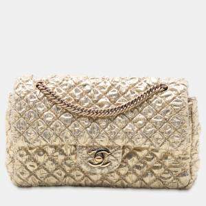 Pre Owned حقيبة بخطاف مزدوج شانيل كلاسيك معدني لاميه مجوهرات سلسلة ذهبية صغيرة