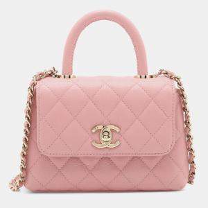Pre Owned Chanel Pink Extra Mini Quilted Caviar Coco Top Handle Bag