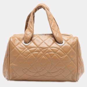 Pre Owned Chanel Brown CC Quilted Caviar Stitched Bowler Bag