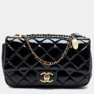 مملوكة مسبقًا Chanel Black Paris-Salzburg Small Patent and Goatskin CC Eyelet Flap
