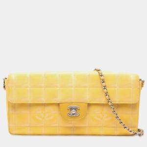 Pre Owned Chanel Yellow New Travel Line Nylon East West Flap