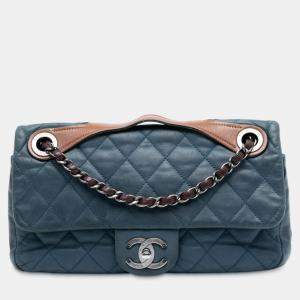 Pre Owned Chanel Blue Medium Iridescent Calfskin In The Mix Flap