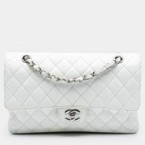 مملوكة مسبقًا Chanel White Medium Classic Caviar Double Flap