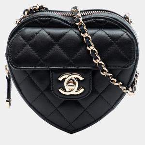 Pre Owned Chanel Black Mini Lambskin CC in Love Heart Crossbody