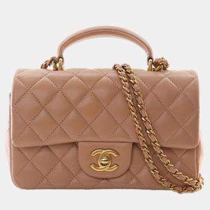 مملوكة مسبقًا Chanel Brown Mini Rectangular Classic Lambskin Top Handle Flap