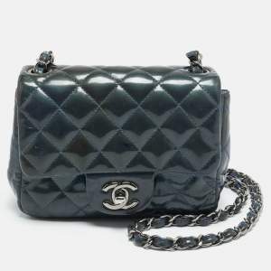 مملوكة مسبقًا Chanel Square Classic Single Flap Mini Dark Teal Quilted Patent Leather Bag