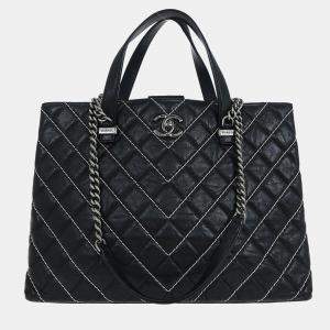 مملوكة مسبقًا Chanel Black Calfskin Chevron Tote 2way Shoulder Handbag
