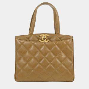 Pre Owned Chanel Beige Calfskin Handbag