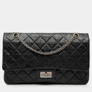 Pre Owned Chanel Black Quilted Aged Calfskin Reissue 2.55 Double Flap 227