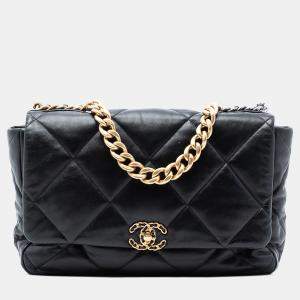 Pre Owned Chanel Black Maxi Lambskin 19 Flap