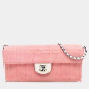 Pre Owned Chanel Pink Chocolate Bar Canvas East West Flap