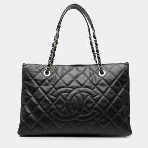 مملوكة مسبقًا Chanel Black CC Crinkled Calfskin Chain Shopping Tote